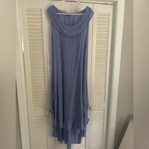 OH MY GAUZE SLEEVELESS BLUE MAXI DRESS WITH COWL NECK AND POCKETS SIZE 2 L/XL